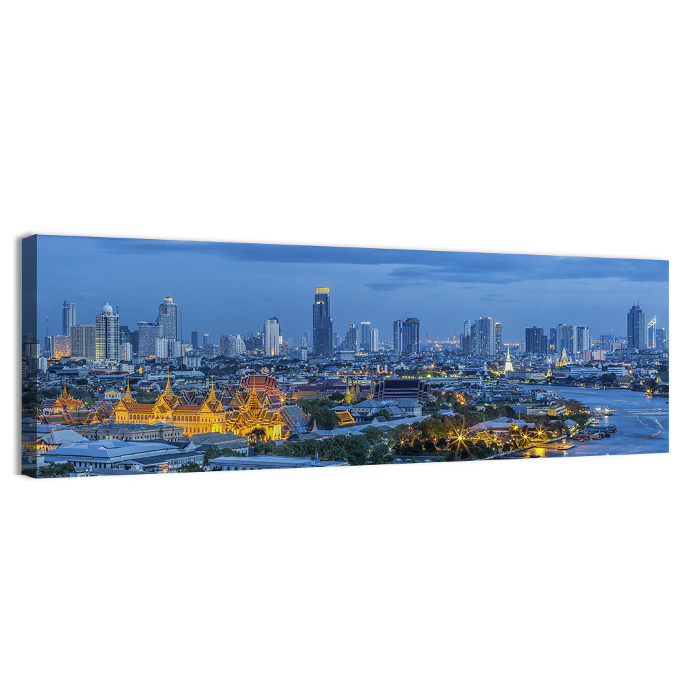 Bangkok Skyline at Blue Hour Wall Art, canvas print, panoramic