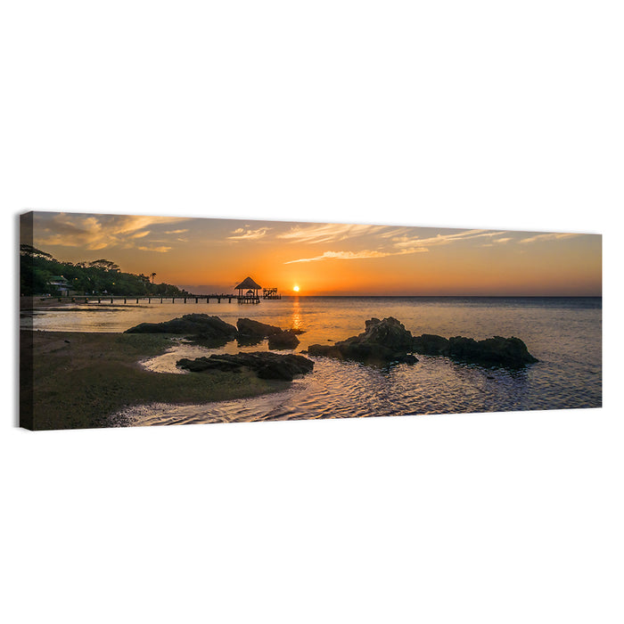 Roatan Pier Sunset Wall Art as a canvas print