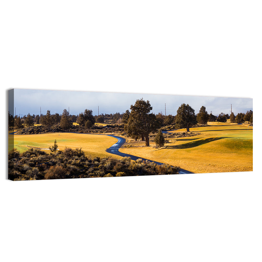 Central Oregon Golf Course with Winding Path Wall Art, canvas print, panoramic