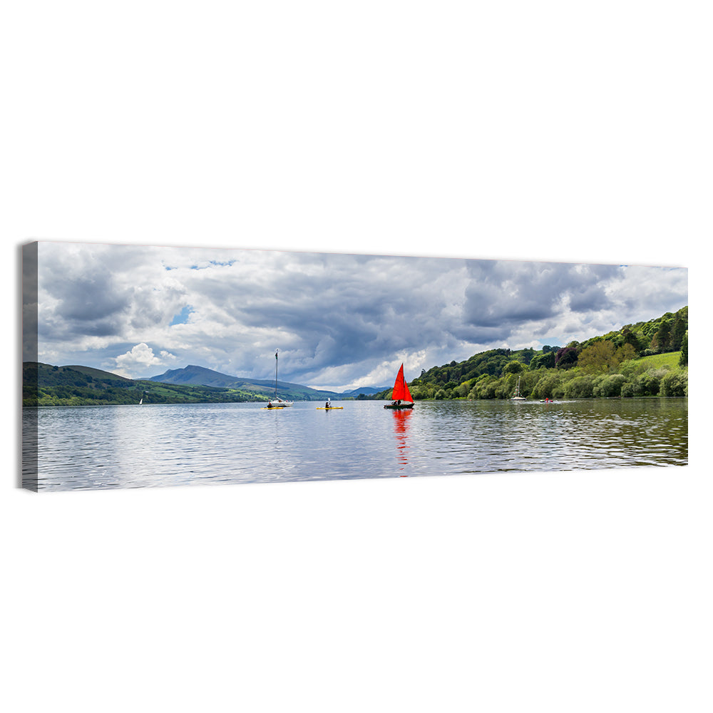 Bala Lake Sailboat Reflection Wall Art, canvas print, panoramic