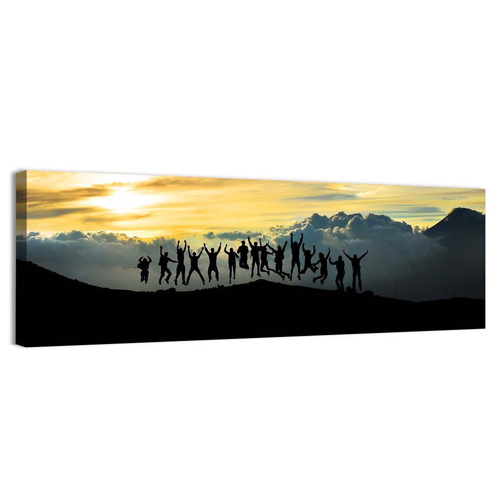 Golden Team Silhouettes at Sunset Wall Art, canvas print, panoramic