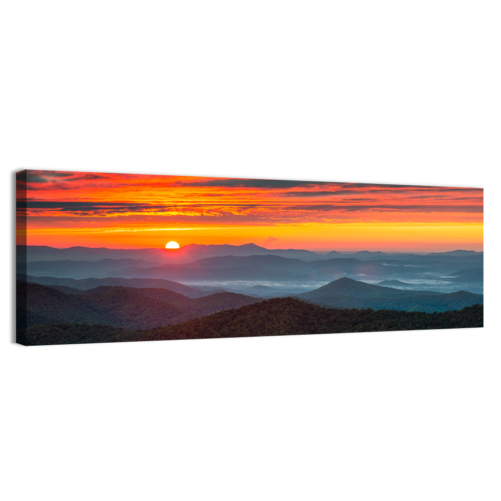 Blue Ridge Sunrise Over Misty Ridges Wall Art, canvas print, panoramic