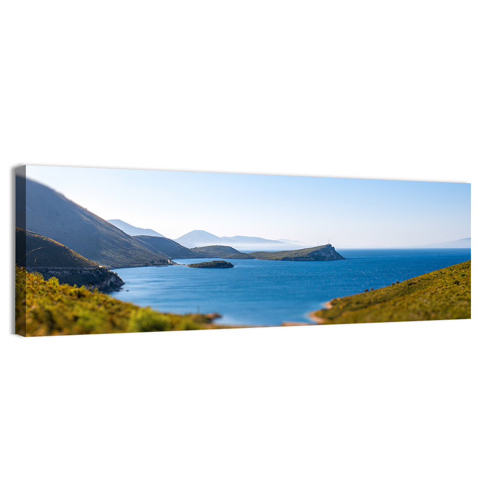 Coastal Cliffs and Lighthouse Bay Wall Art, canvas print, panoramic