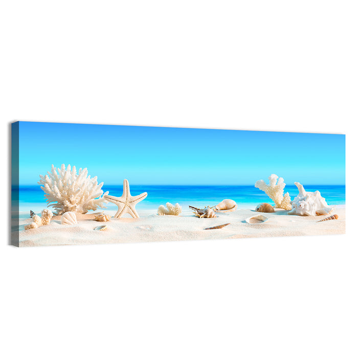 Seashells on Turquoise Shore Wall Art as a canvas print