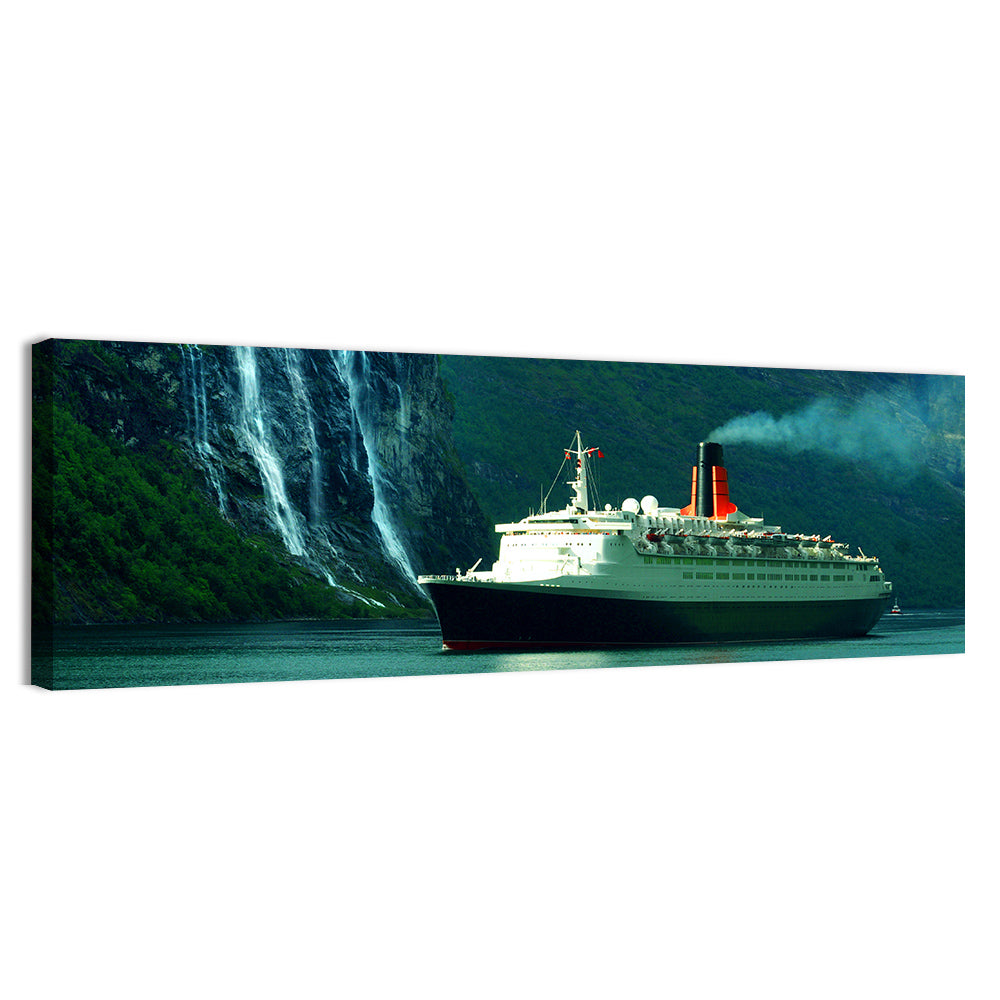 Cruise Ship at Geiranger Fjord Wall Art, canvas print, panoramic