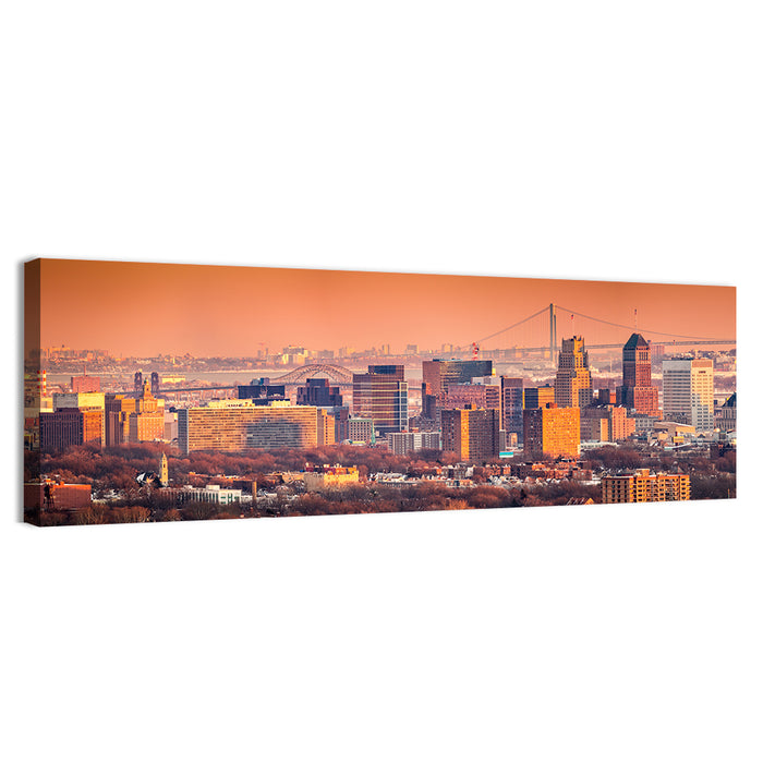 Newark Golden Hour Skyline Wall Art as a canvas print
