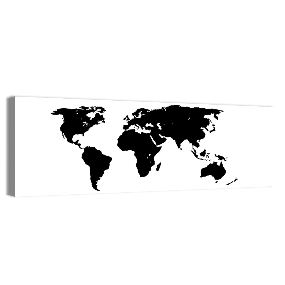 Minimalist Black World Map Wall Art, canvas print, panoramic