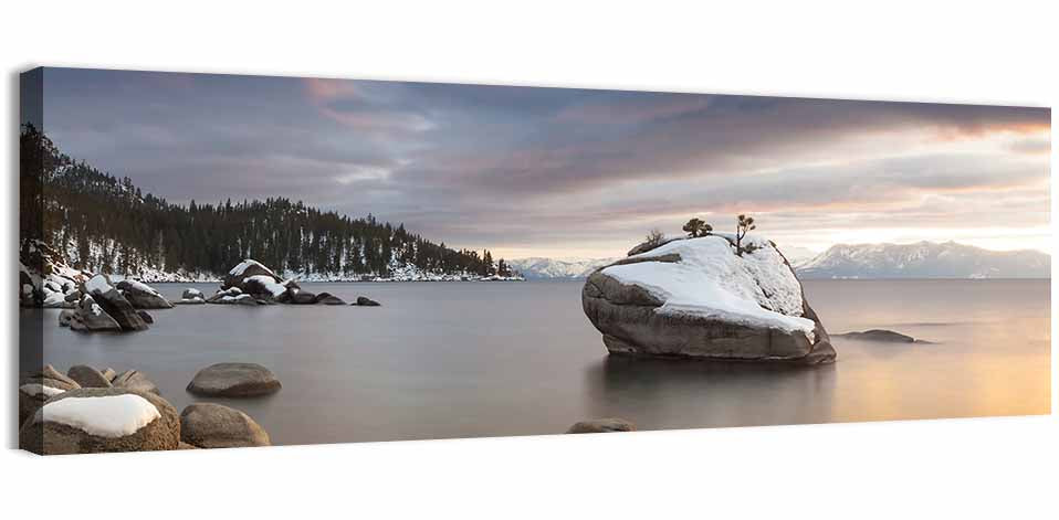 Bonsai Rock Winter Sunset Wall Art, canvas print, panoramic