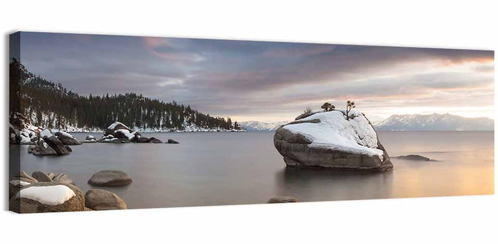 Bonsai Rock Winter Sunset Wall Art as a canvas print