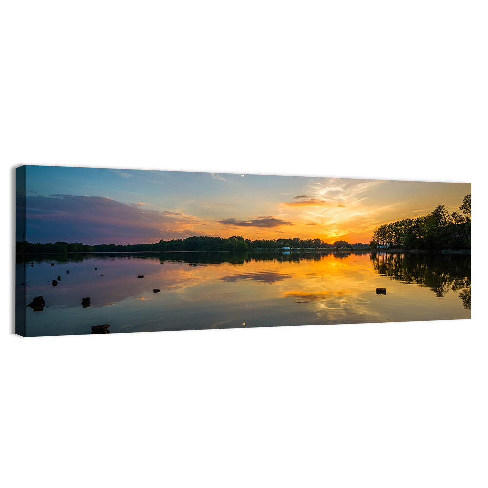 Lake Norman Sunset Reflection Wall Art, canvas print, panoramic