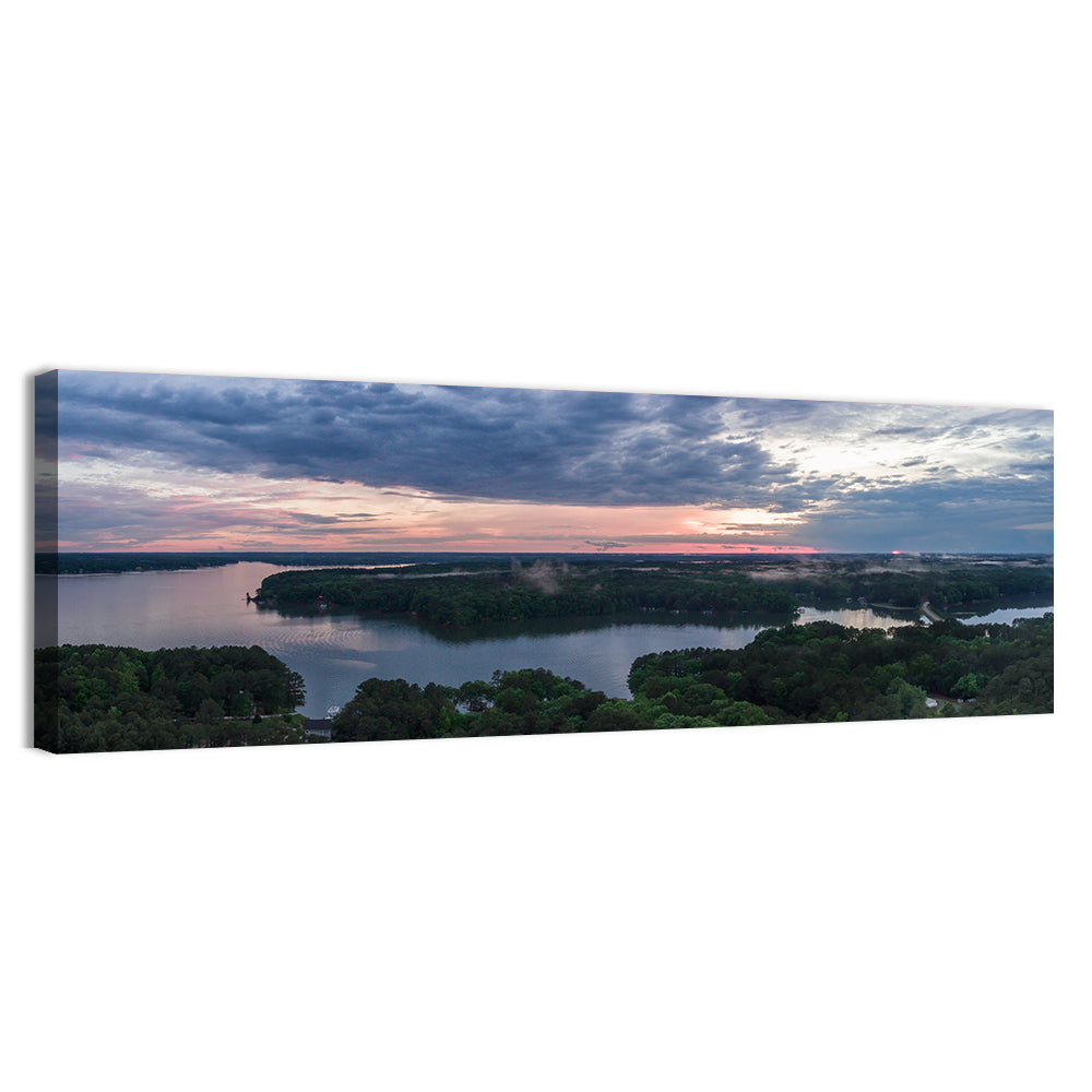 Lake Gaston Mist at Dusk Wall Art, canvas print, panoramic