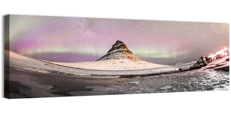 Aurora Over Kirkjufell Wall Art, canvas print, panoramic