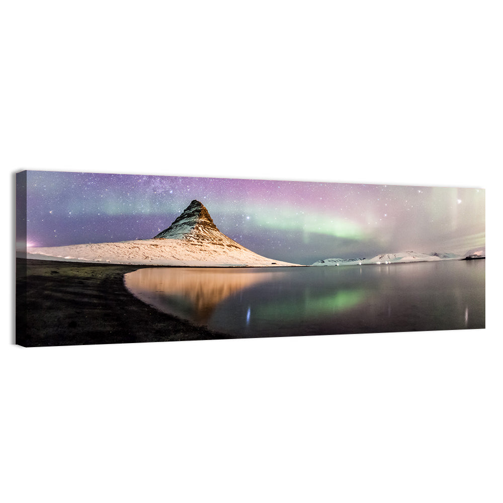 Kirkjufell Under the Milky Way Wall Art, canvas print, panoramic