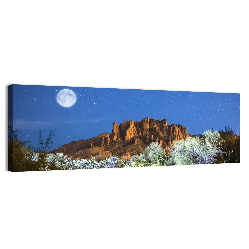 Moonlit Superstition Mountains Arizona Wall Art, canvas print, panoramic