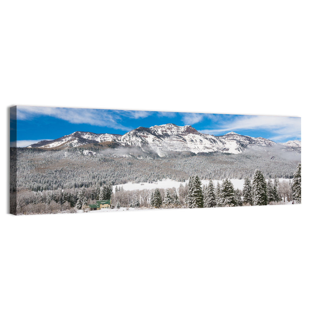 Colorado Snowy Mountain Cabin Wall Art, canvas print, panoramic