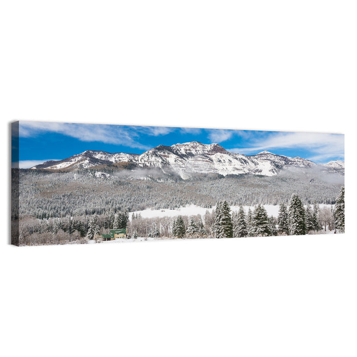 Colorado Snowy Mountain Cabin Wall Art as a canvas print