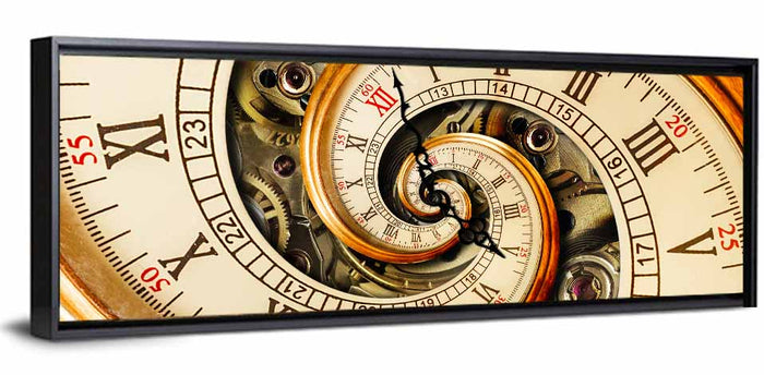 Steampunk Spiral Clock Wall Art as a framed canvas