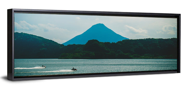 Kaimon Dake Over Lake Ikeda Wall Art as a framed canvas