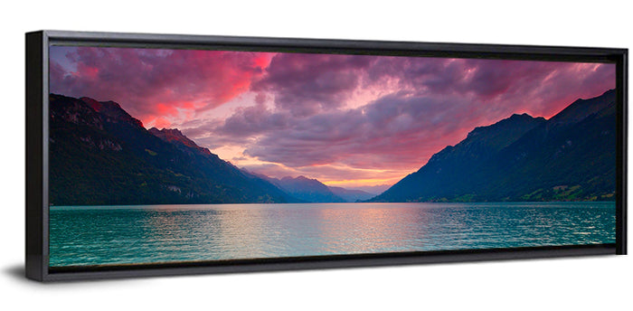 Lake Brienz Teal Sunset Wall Art as a framed canvas