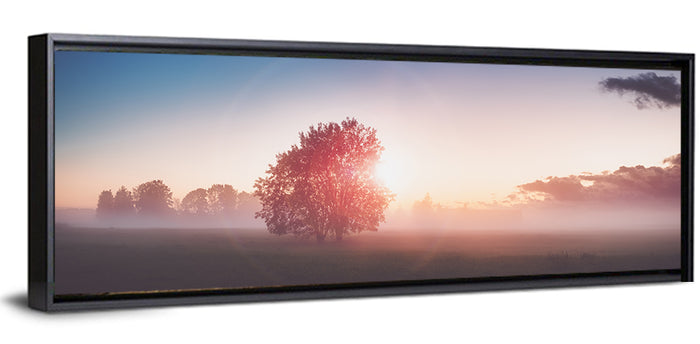 Morning Tree Silhouette Wall Art as a framed canvas