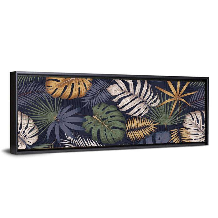 Layered Tropical Leaves Pattern Wall Art as a framed canvas