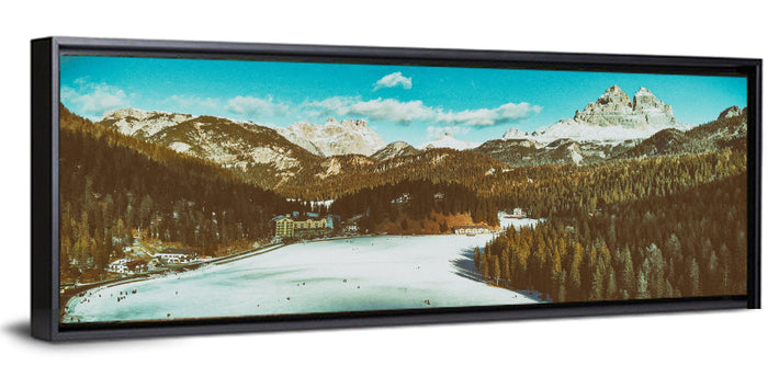 Lago Di Misurina Winter View Wall Art as a framed canvas