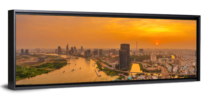 Landmark 81 Golden Hour Skyline Wall Art as a framed canvas