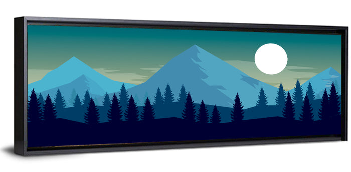 Moonlit Snowy Mountain Forest Wall Art as a framed canvas