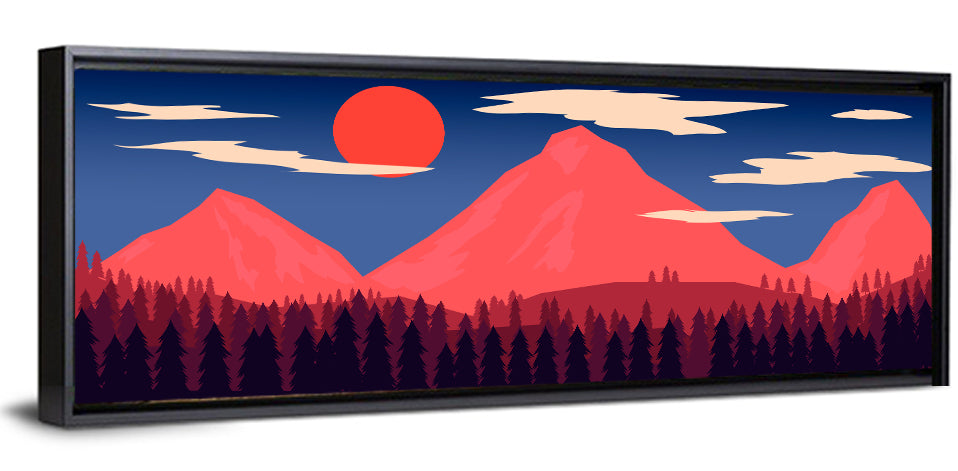 Red Sun and Mountains Wall Art