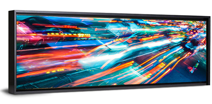 Night Traffic Light Trails Wall Art as a framed canvas