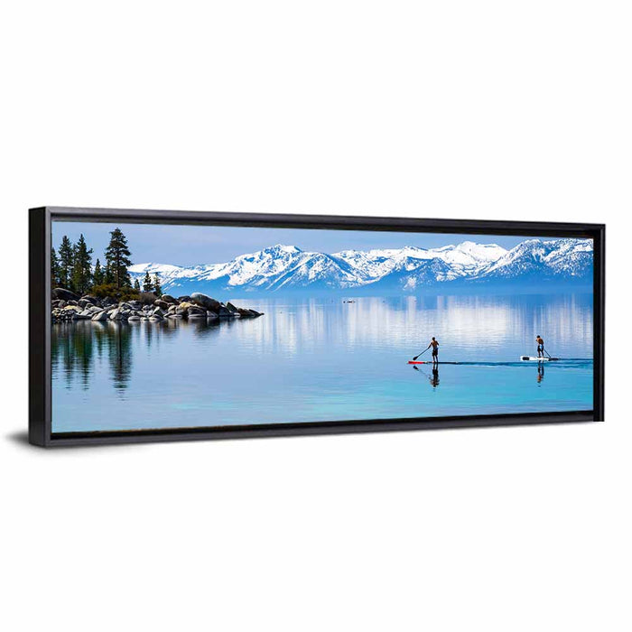 Lake Tahoe Paddleboarders Wall Art as a framed canvas