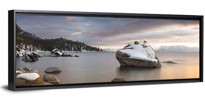 Bonsai Rock Winter Sunset Wall Art as a framed canvas
