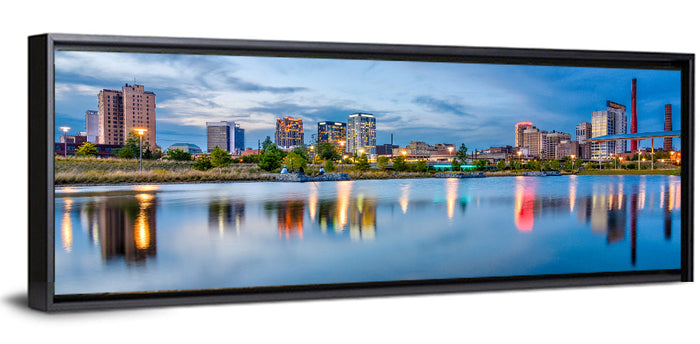 Birmingham Railroad Park Skyline Wall Art as a framed canvas