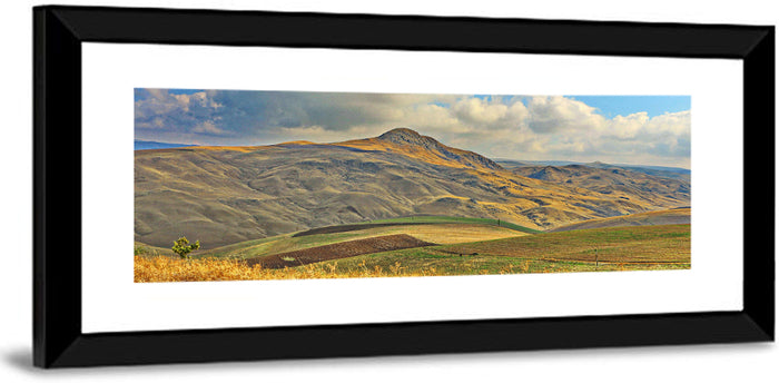 Shamakhi Valley Harvest Fields Wall Art as a framed print