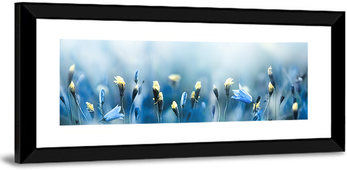 Blue Bellflowers and Yellow Buds Wall Art as a framed print