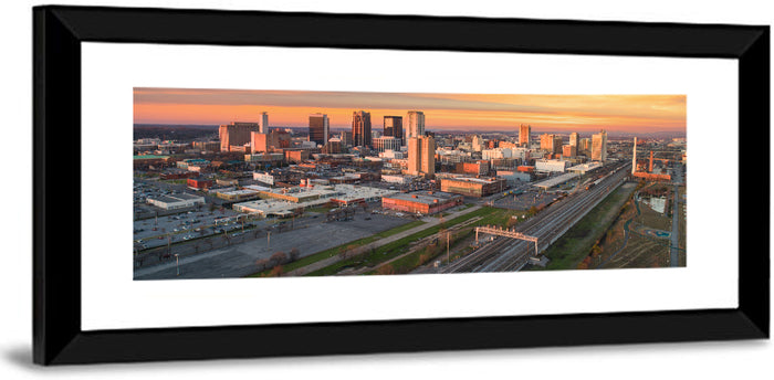 Birmingham Golden Hour Skyline Wall Art as a framed print