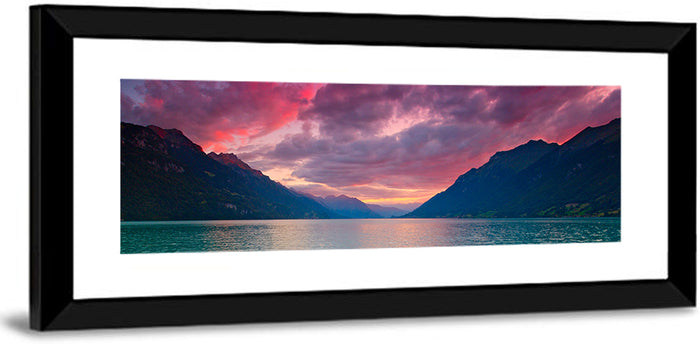 Lake Brienz Teal Sunset Wall Art as a framed print