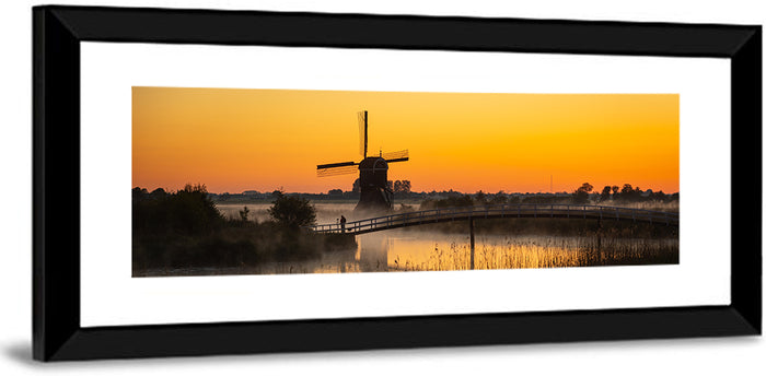 Misty Sunrise Windmill Wall Art as a framed print
