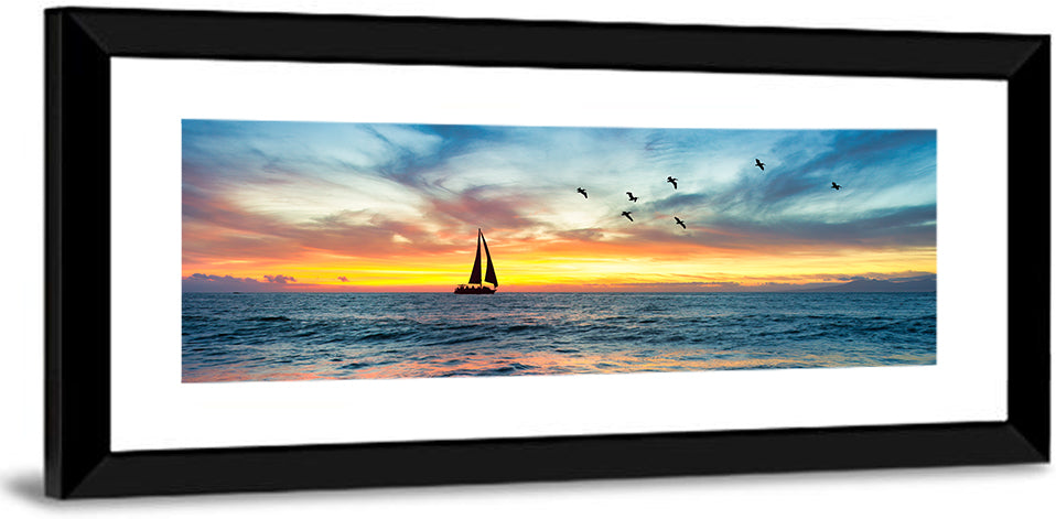 Ocean Sunset & Sailboat Wall Art
