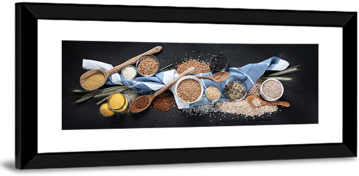 Assorted Grains in Bowls Wall Art as a framed print