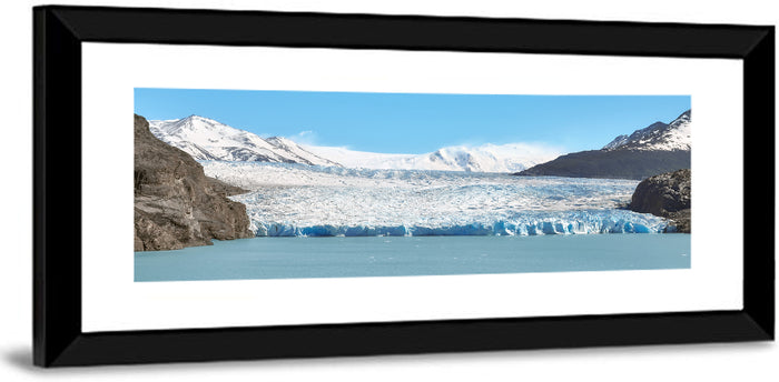 Grey Glacier and Blue Glacial Lake Wall Art as a framed print