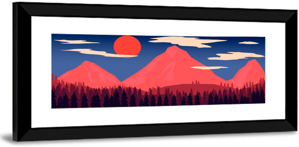 Red Sun and Mountains Wall Art
