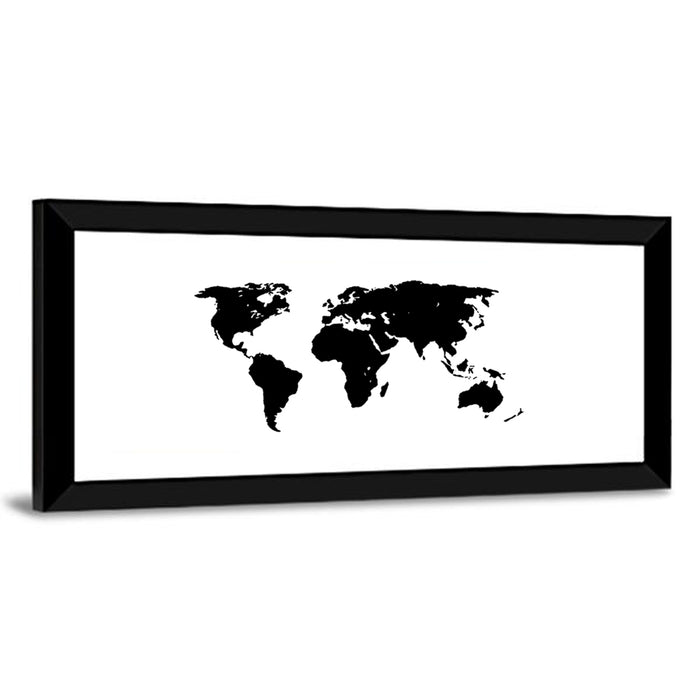 Minimalist Black World Map Wall Art as a framed print