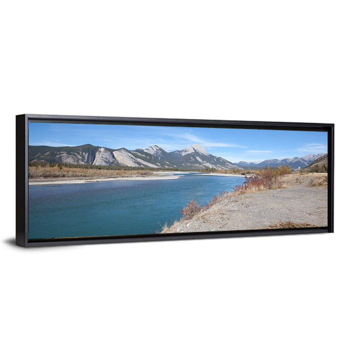 Mount Aeolus Over Athabasca Riverbank Wall Art as a framed canvas