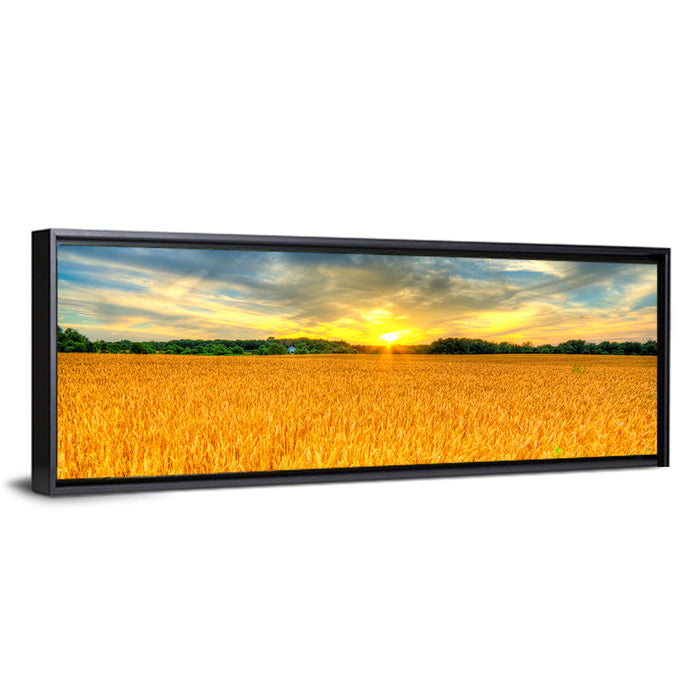 Wheat Field Sunset Wall Art as a framed canvas