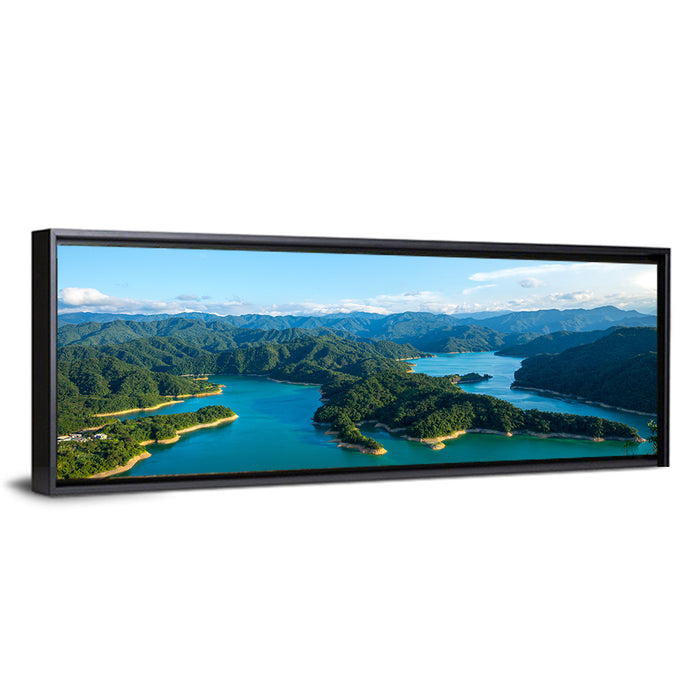 Emerald Qiandao Lake Wall Art as a framed canvas