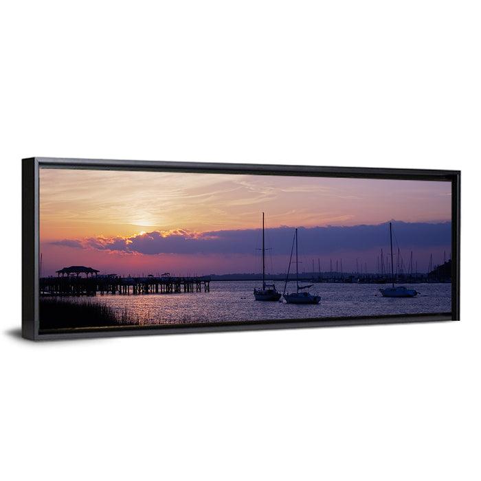South Carolina Coastal Harbor Wall Art as a framed canvas