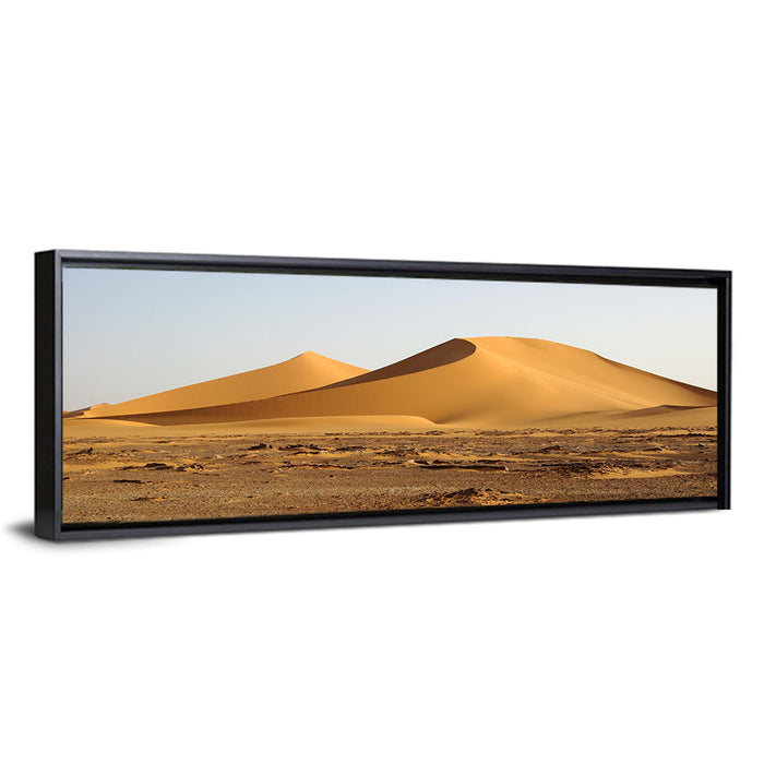 Golden Hour Desert Dunes Wall Art as a framed canvas