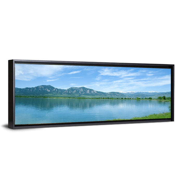 Boulder Reservoir and Flatirons Wall Art as a framed canvas