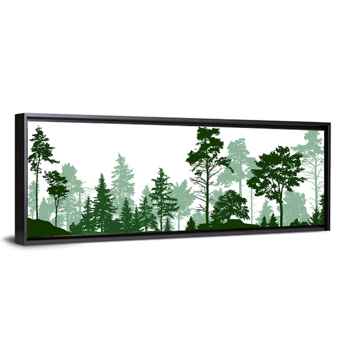 Layered Green Forest Silhouette Wall Art as a framed canvas